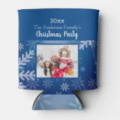クリスマスパーティーの青い雪片の冬の写真 缶クーラー (正面)