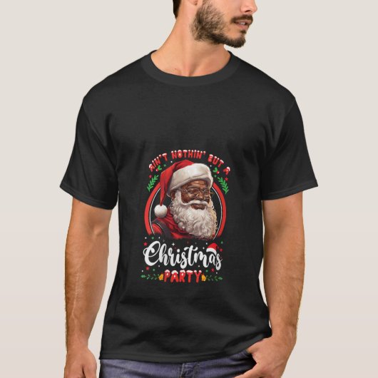 クリスマスパーティーアフリカ系アメリカンサンタクロース Tシャツ (正面)