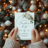 クリスマスパーティーウィンターパインツリーホワイトフローラアーチ 招待状