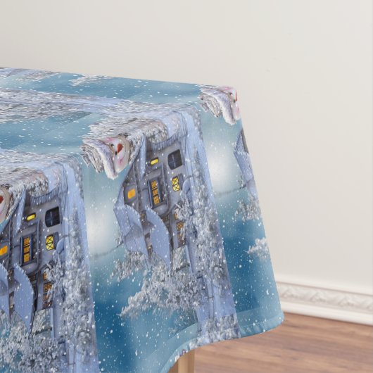 クリスマスパーティーウィンターホワイト雪だるまブルー素朴 テーブルクロス (インサイチュ)