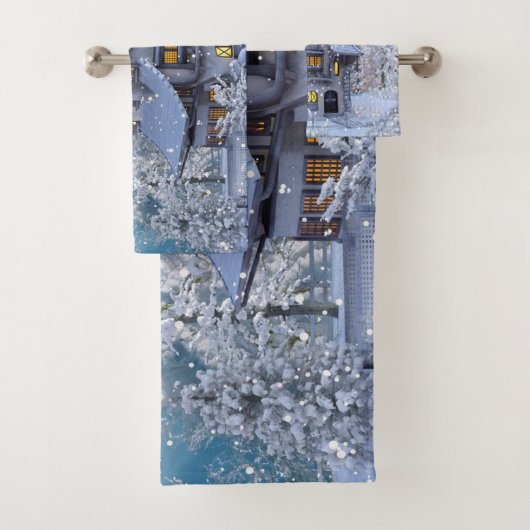 クリスマスパーティーウィンターホワイト雪だるまブルー素朴 バスタオルセット (インサイチュ)