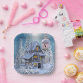 クリスマスパーティーウィンターホワイト雪だるまブルー素朴 ペーパープレート (パーティー)