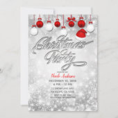 クリスマスパーティーウィンターレッドホワイトオーナメント 招待状 (正面)