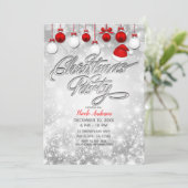 クリスマスパーティーウィンターレッドホワイトオーナメント 招待状 (スタンド正面)