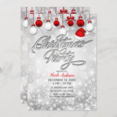 クリスマスパーティーウィンターレッドホワイトオーナメント 招待状 (正面/裏面)