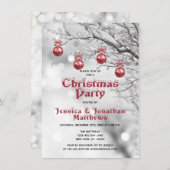 クリスマスパーティーウィンターワンダーランドレッドオーナメント 招待状 (正面/裏面)