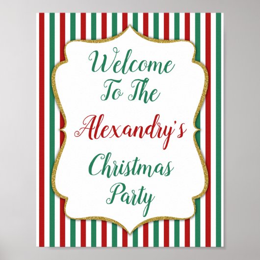 クリスマスパーティーウェルカムサイングリーンレッド金ゴールド ポスター (正面)