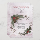 クリスマスパーティーウォーターカラーパインコーンリース 案内状 (正面/裏面)