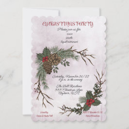 クリスマスパーティーウォーターカラーパインコーンリース 案内状