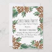 クリスマスパーティーウォーターカラーピネコーングリーンリーアート 招待状 (正面)