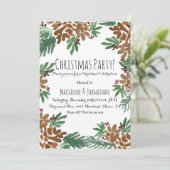 クリスマスパーティーウォーターカラーピネコーングリーンリーアート 招待状 (スタンド正面)
