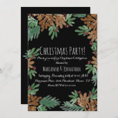 クリスマスパーティーウォーターカラーピネコーングリーンリーアート 招待状 (正面/裏面)