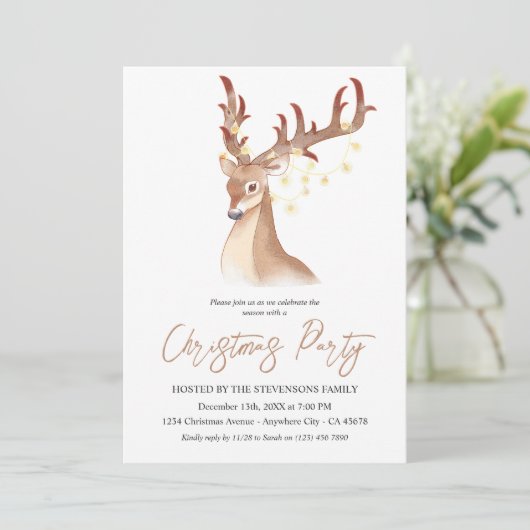クリスマスパーティーウォーターカラーブラウンディアシエレガントック 招待状 (スタンド正面)