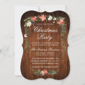 クリスマスパーティーウッドウォーターカラーポインセチア 招待状 (正面)