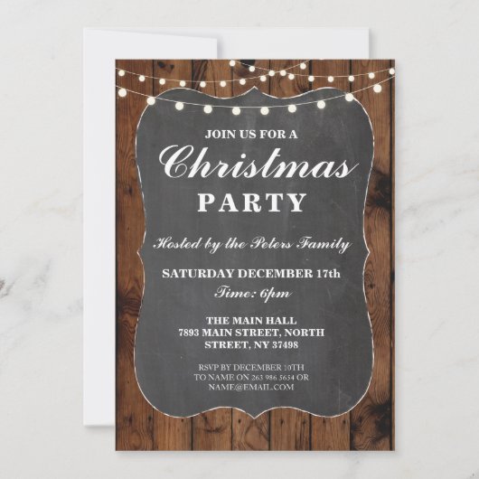 クリスマスパーティーウッ素朴ドチョークディナーデー 招待状 (正面)