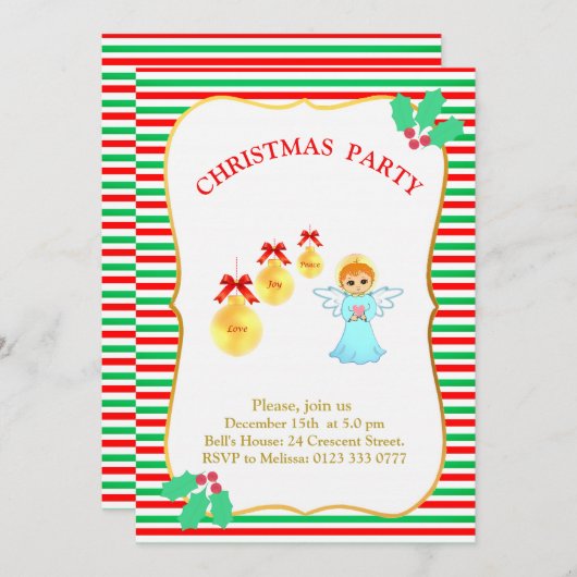 クリスマスパーティーエンジェル招待状 招待状 (正面/裏面)