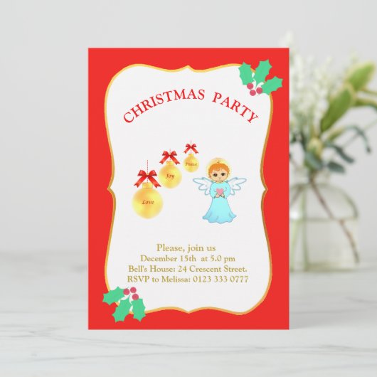 クリスマスパーティーエンジェル招待状 招待状 (スタンド正面)
