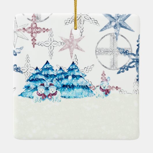 クリスマスパーティーオーナメントと雪だるま セラミックオーナメント (裏面)