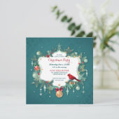 クリスマスパーティーオーナメント(鳥)ショウジョウコウカンチョウティール(緑がかった色)ダマスク 招待状 (スタンド正面)