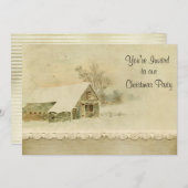 クリスマスパーティーオールドバーンスノーシーン 招待状 (正面/裏面)