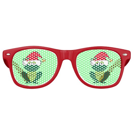 クリスマスパーティーカエルSanta Green Red レトロサングラス (正面)