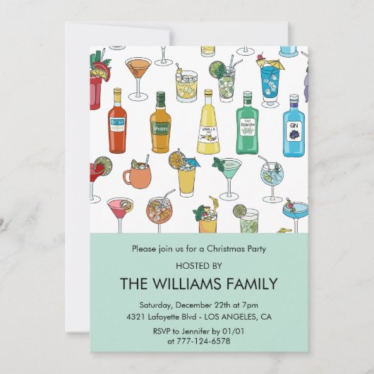 クリスマスパーティーカクテルコンテンポラリードリンク 招待状 (正面)