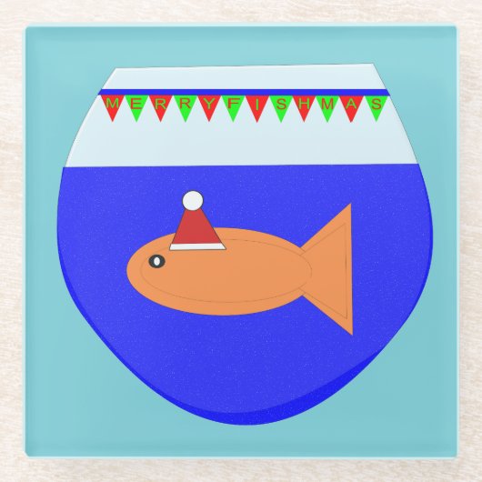クリスマスパーティーカスタム金魚ガラスコースター ガラスコースター (正面)