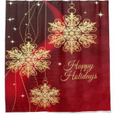 クリスマスパーティーギフトレッドゴールデンスノーフレーク シャワーカーテン (正面)