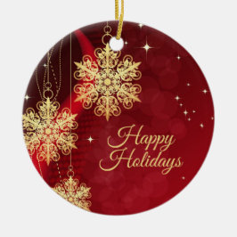 クリスマスパーティーギフトレッドゴールデンスノーフレーク セラミックオーナメント
