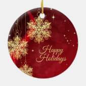 クリスマスパーティーギフトレッドゴールデンスノーフレーク セラミックオーナメント (裏面)