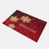 クリスマスパーティーギフトレッドゴールデンスノーフレーク ドアマット (アングル)