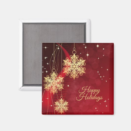 クリスマスパーティーギフトレッドゴールデンスノーフレーク マグネット (正面/裏面)