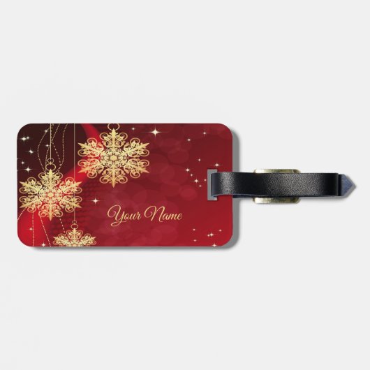 クリスマスパーティーギフトレッドゴールデンスノーフレーク ラゲッジタグ (裏面横)