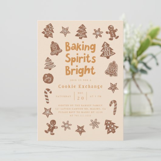 クリスマスパーティークッキー交換イエロー招待状 招待状 (スタンド正面)