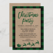 クリスマスパーティークラフトグリーンタータンチェック 招待状 (正面/裏面)