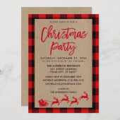 クリスマスパーティークラフトレッドタータンチェック 招待状 (正面/裏面)