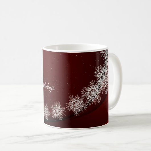 クリスマスパーティークリスタルスノーフレークレッドラスティック コーヒーマグカップ (正面右)