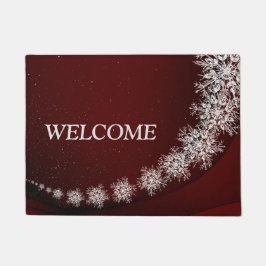 クリスマスパーティークリスタルスノーフレークレッドラスティック ドアマット