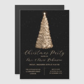 クリスマスパーティーグラム金ゴールドツリースパークル招待状 (正面/裏面)