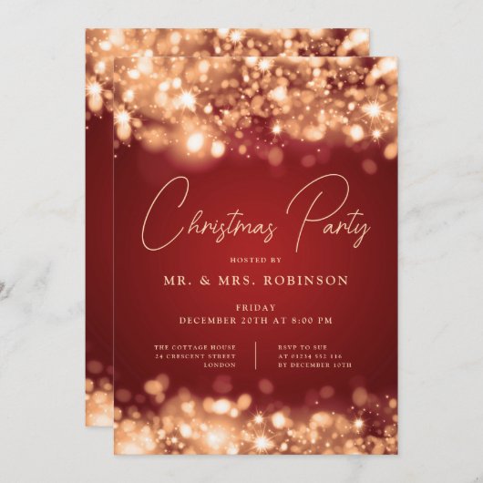 クリスマスパーティーグラム金ゴールド赤灯 招待状 (正面/裏面)