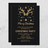 クリスマスパーティーグリッター金ゴールド鹿招待状 招待状 (正面/裏面)
