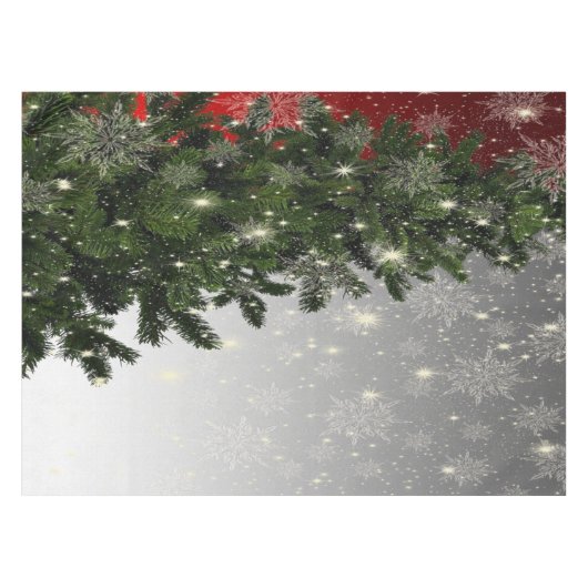 クリスマスパーティーグリーンツリーレッドシルバースノーフレーク テーブルクロス (正面(横))