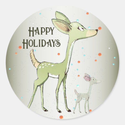 クリスマスパーティーグリーンデアーズホリデーズカワイイ ラウンドシール (正面)