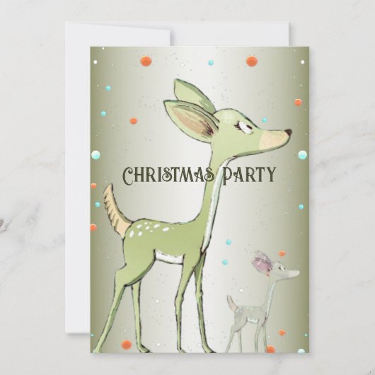 クリスマスパーティーグリーンデアーズホリデーズカワイイ 招待状 (正面)