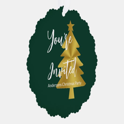 クリスマスパーティーグリーンホワイトと金ゴールド招待状 オーナメントカード (右)