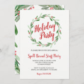 クリスマスパーティーグリーンリース招待状 招待状 (正面/裏面)