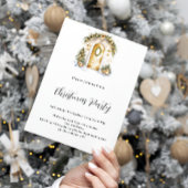 クリスマスパーティーグリーン金ゴールドツリーのドア白 招待状