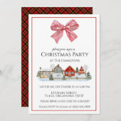 クリスマスパーティーコージーキャビン&ボウ招待状 招待状 (正面/裏面)