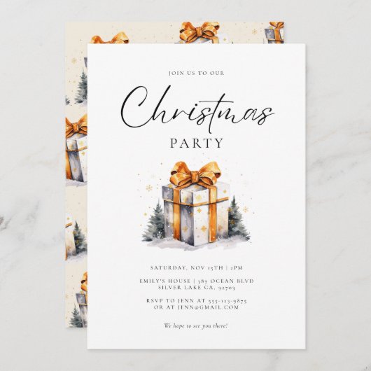 クリスマスパーティーゴールデンウォーター色 招待状 (正面/裏面)