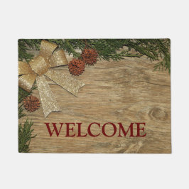 クリスマスパーティーゴールデング葉リーンレッド ドアマット